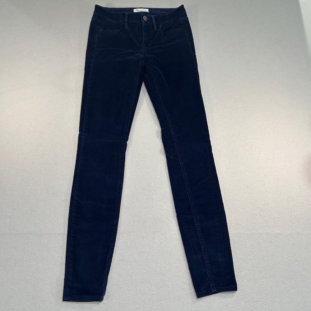 Madewell Corduroy Pants Women 24 Navy Blue Skinny Mid Rise Stretch Trousers